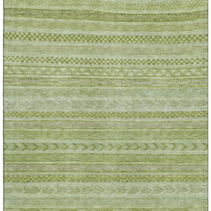 HomeRoots 8' X 10' Artichoke Green & Sage Striped Washable Area Rug - Durable, UV Protected for High-Traffic Areas 695178