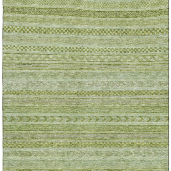 HomeRoots 8' X 10' Artichoke Green & Sage Striped Washable Area Rug - Durable, UV Protected for High-Traffic Areas 695178