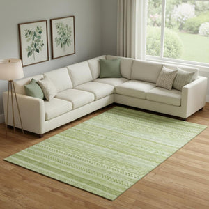 HomeRoots 10' X 14' Artichoke Green & Sage Striped Washable Area Rug – UV Protected, Durable & Stylish Design 695180