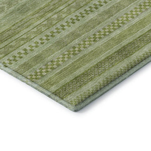 HomeRoots 10' X 14' Artichoke Green & Sage Striped Washable Area Rug – UV Protected, Durable & Stylish Design 695180