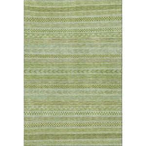 HomeRoots 10' X 14' Artichoke Green & Sage Striped Washable Area Rug – UV Protected, Durable & Stylish Design 695180