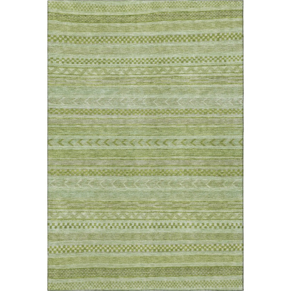 HomeRoots 10' X 14' Artichoke Green & Sage Striped Washable Area Rug – UV Protected, Durable & Stylish Design 695180