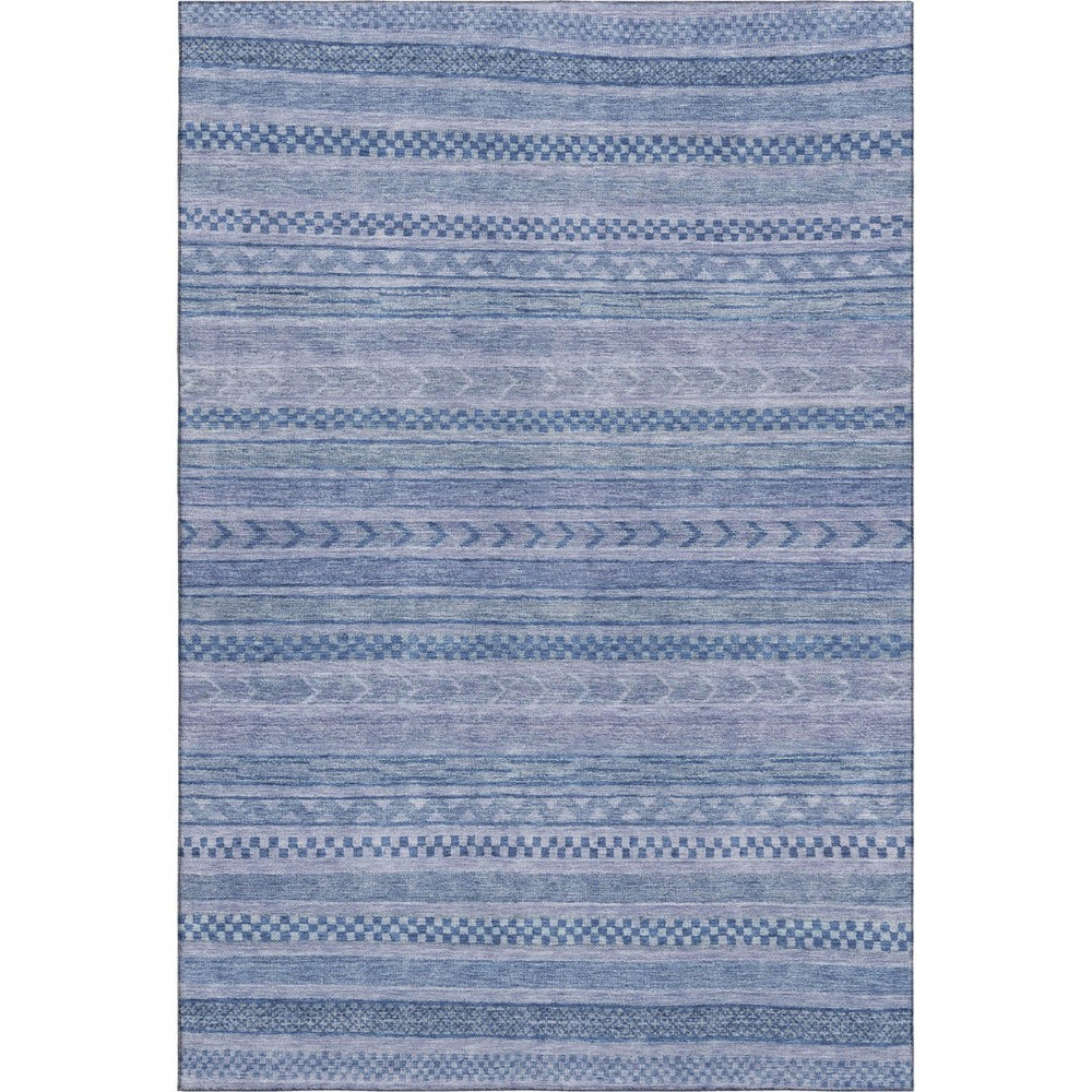 HomeRoots 5' X 8' Stylish Denim Blue and Gray Striped Area Rug – Washable, UV Protected, Durable Design! 695182