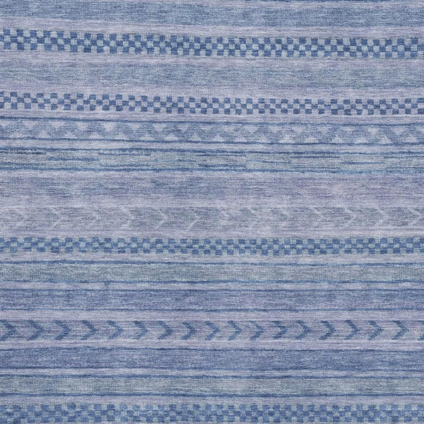 HomeRoots 9' X 12' Stylish Denim Blue & Gray Striped Area Rug – Washable, UV-Protected, Durable & Non-Slip 695185