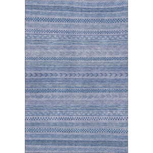 HomeRoots 10' X 14' Denim Blue and Gray Striped Washable Area Rug with UV Protection for High-Traffic Homes 695186
