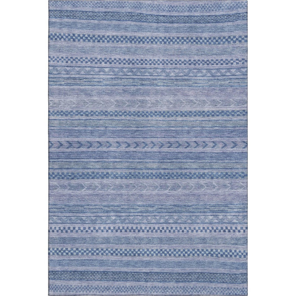 HomeRoots 10' X 14' Denim Blue and Gray Striped Washable Area Rug with UV Protection for High-Traffic Homes 695186