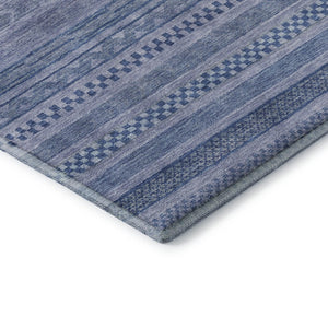 HomeRoots 10' X 14' Denim Blue and Gray Striped Washable Area Rug with UV Protection for High-Traffic Homes 695186