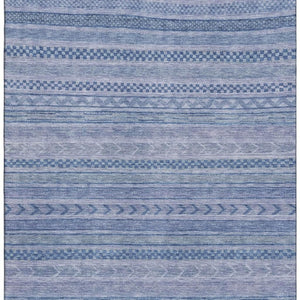 HomeRoots 10' X 14' Denim Blue and Gray Striped Washable Area Rug with UV Protection for High-Traffic Homes 695186