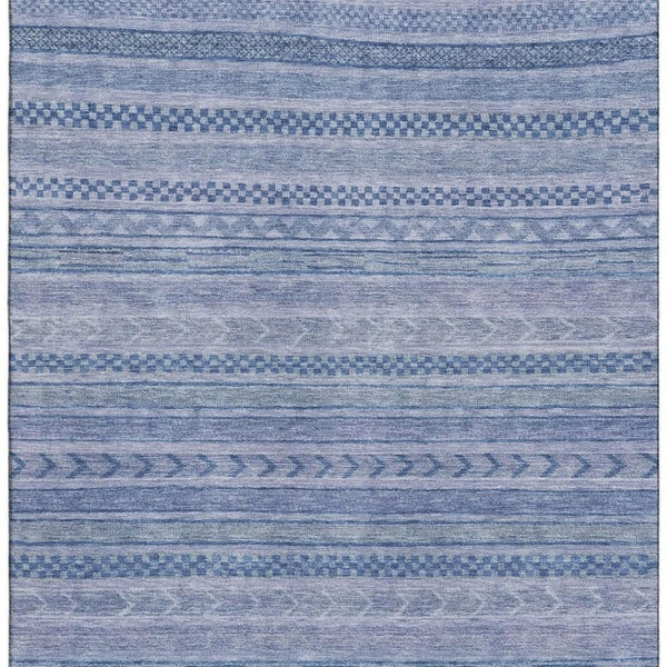 HomeRoots 10' X 14' Denim Blue and Gray Striped Washable Area Rug with UV Protection for High-Traffic Homes 695186