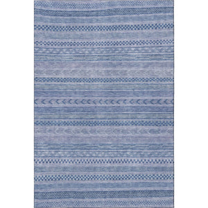 HomeRoots 10' X 14' Denim Blue and Gray Striped Washable Area Rug with UV Protection for High-Traffic Homes 695186
