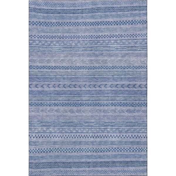 HomeRoots 10' X 14' Denim Blue and Gray Striped Washable Area Rug with UV Protection for High-Traffic Homes 695186