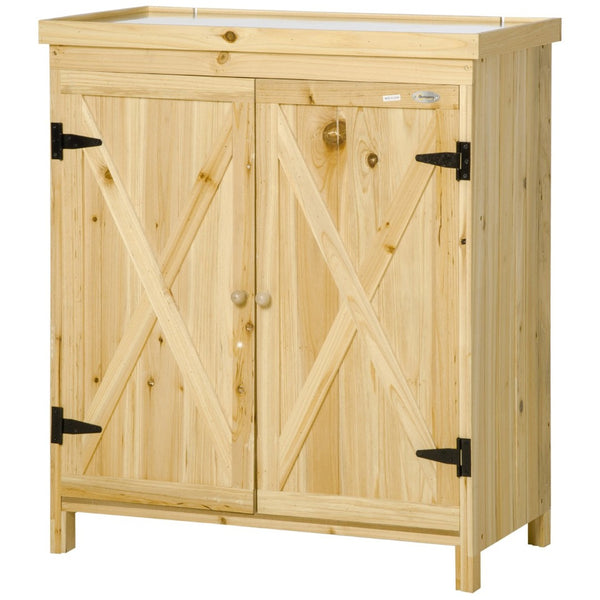 English Elm Outsunny Garden Storage Cabinet - Rustic Outdoor Tool Shed With Galvanized Top & Ample Shelves W2225P217226-GIGA