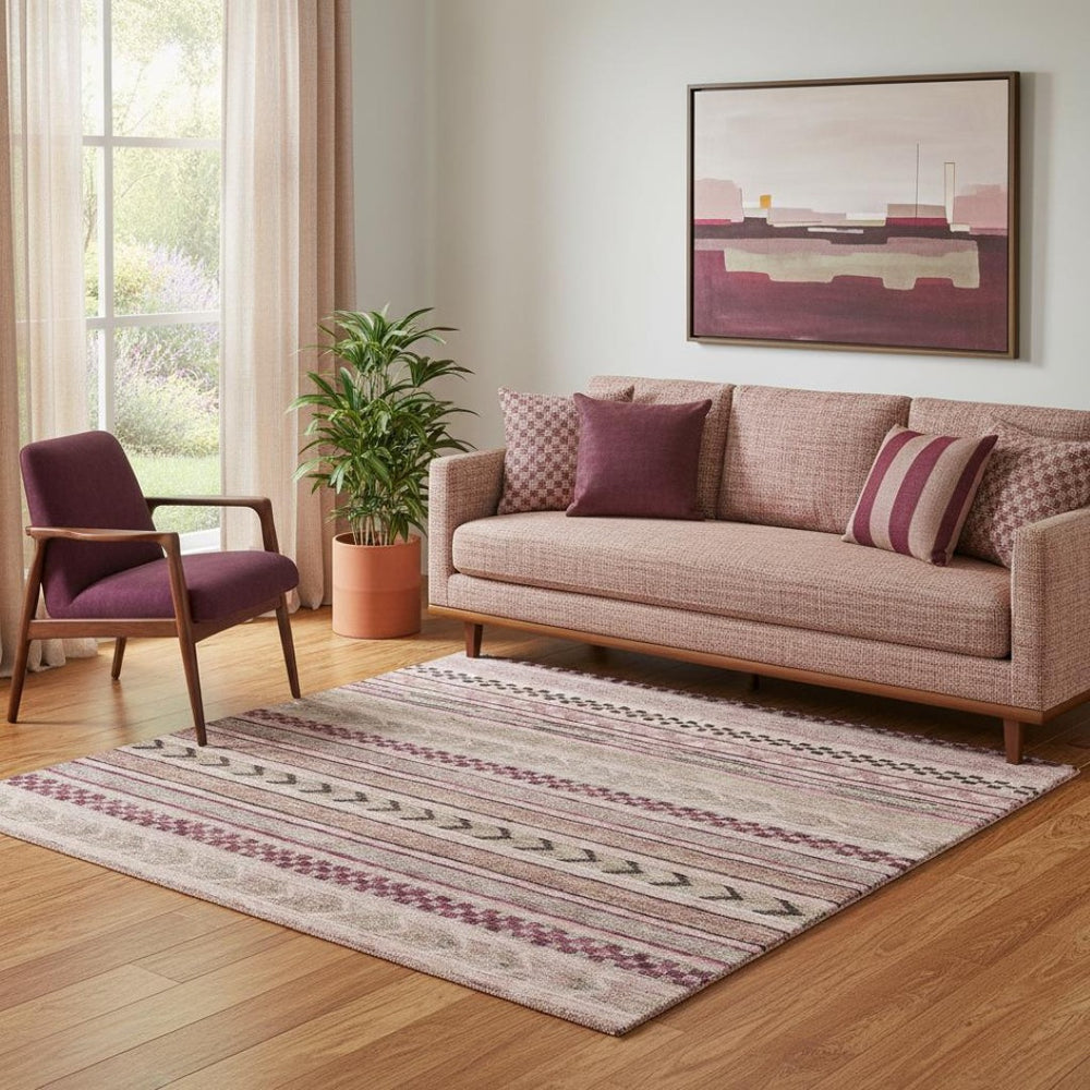 HomeRoots 5' Pink and Gray Striped Washable Area Rug with UV Protection for Durable, Stylish Home Spaces 695188