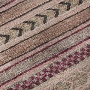 HomeRoots 8' Pink and Gray Striped Washable Round Rug - Durable, UV-Protected, Stylish for High-Traffic Areas 695189