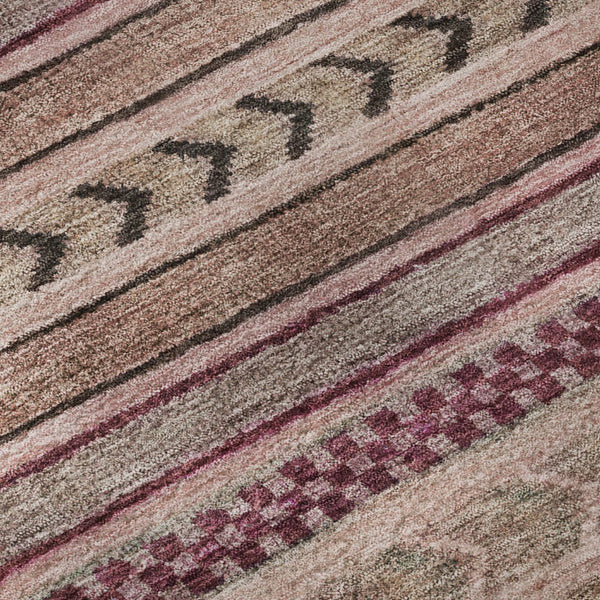 HomeRoots 8' Pink and Gray Striped Washable Round Rug - Durable, UV-Protected, Stylish for High-Traffic Areas 695189