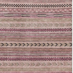 HomeRoots 8' X 10' Pink and Gray Striped Washable Area Rug - Durable, UV-Protected, Perfect for Families! 695190
