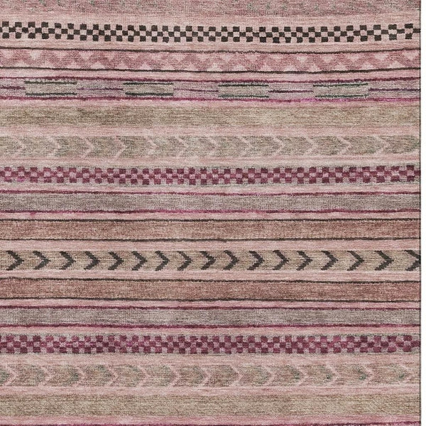 HomeRoots 8' X 10' Pink and Gray Striped Washable Area Rug - Durable, UV-Protected, Perfect for Families! 695190