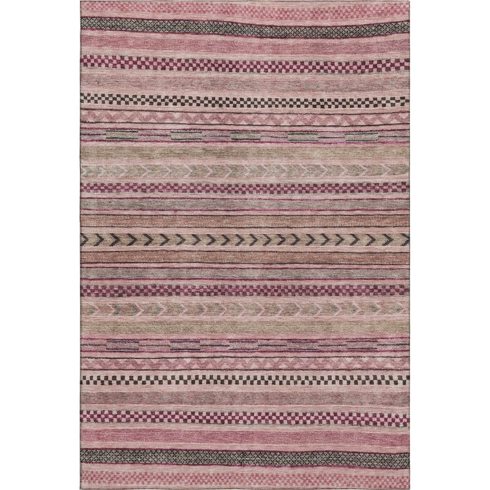 HomeRoots 9' X 12' Stylish Pink and Gray Striped Washable Area Rug with UV Protection for Easy Care and Comfort 695191