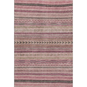 HomeRoots 9' X 12' Stylish Pink and Gray Striped Washable Area Rug with UV Protection for Easy Care and Comfort 695191