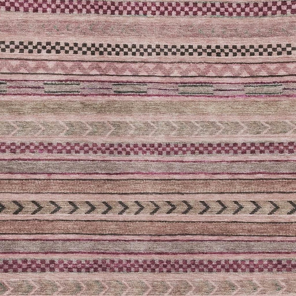 HomeRoots 9' X 12' Stylish Pink and Gray Striped Washable Area Rug with UV Protection for Easy Care and Comfort 695191