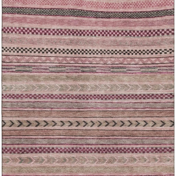 HomeRoots 9' X 12' Stylish Pink and Gray Striped Washable Area Rug with UV Protection for Easy Care and Comfort 695191