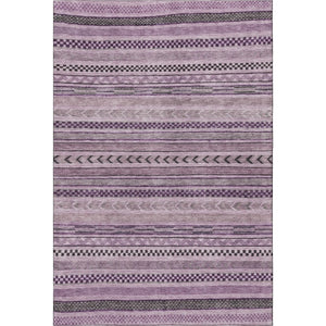 HomeRoots 5' X 8' Stylish Plum and Gray Striped Washable Area Rug with UV Protection for Home & Family Use 695194