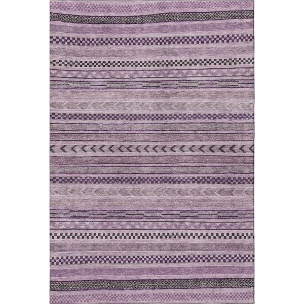 HomeRoots 5' X 8' Stylish Plum and Gray Striped Washable Area Rug with UV Protection for Home & Family Use 695194