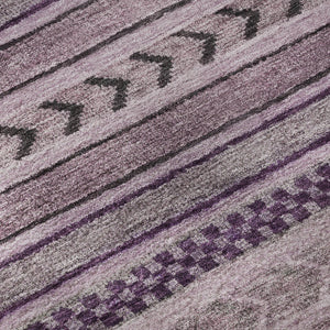 HomeRoots 8' Stylish Plum and Gray Striped Washable Round Rug - Durable, UV-Protected, Easy-Care Design for Any Room 695195