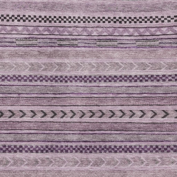 HomeRoots 8' X 10' Plum and Gray Striped Area Rug - Durable, Washable, UV Protected, Pet-Friendly Design 695196