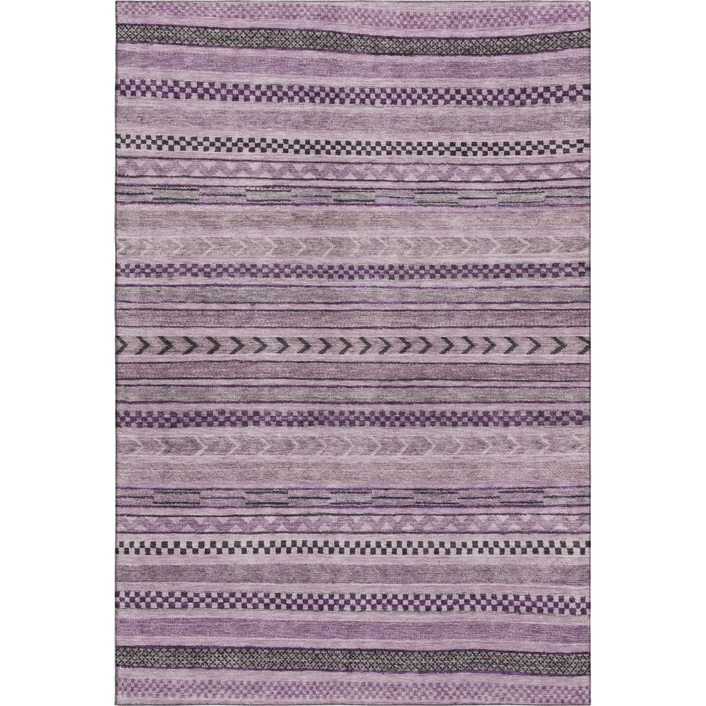 HomeRoots 9' X 12' Durable Plum and Gray Striped Area Rug – Washable, UV Protected, Ideal for Family Life 695197