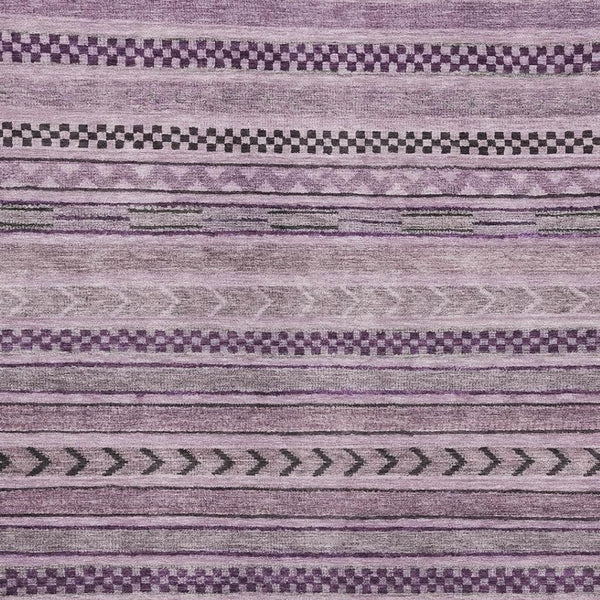 HomeRoots 9' X 12' Durable Plum and Gray Striped Area Rug – Washable, UV Protected, Ideal for Family Life 695197