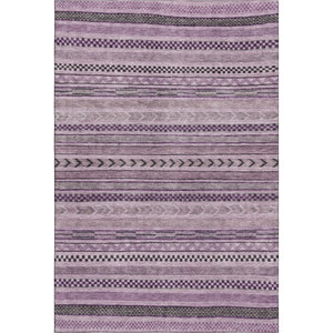 HomeRoots 10' X 14' Stylish Plum & Gray Striped Area Rug - Washable, UV Protected, & Perfect for Busy Homes 695198