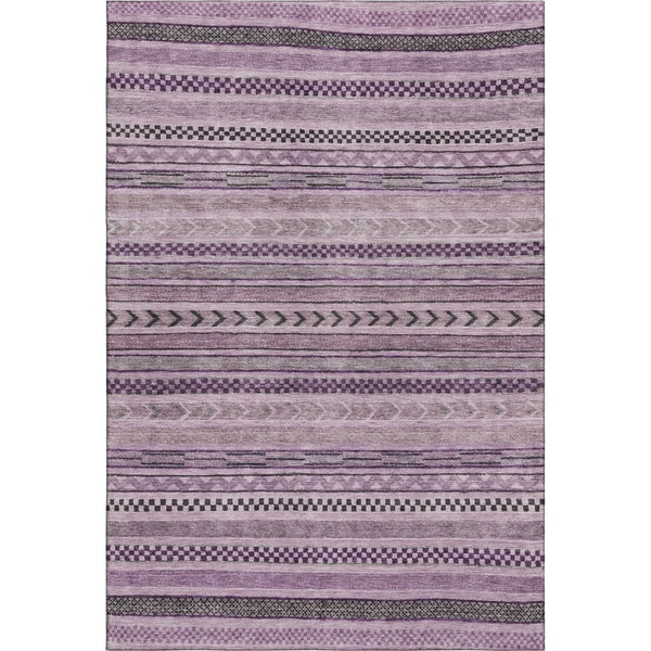 HomeRoots 10' X 14' Stylish Plum & Gray Striped Area Rug - Washable, UV Protected, & Perfect for Busy Homes 695198