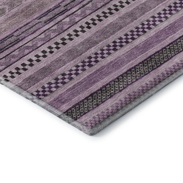HomeRoots 10' X 14' Stylish Plum & Gray Striped Area Rug - Washable, UV Protected, & Perfect for Busy Homes 695198