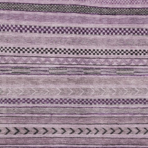 HomeRoots 10' X 14' Stylish Plum & Gray Striped Area Rug - Washable, UV Protected, & Perfect for Busy Homes 695198