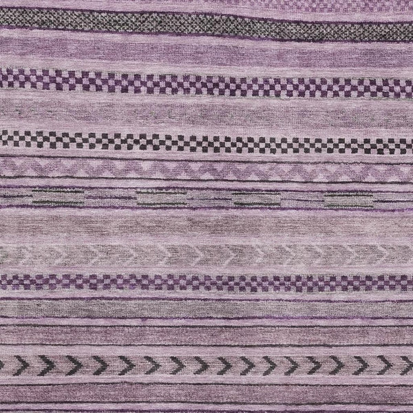 HomeRoots 10' X 14' Stylish Plum & Gray Striped Area Rug - Washable, UV Protected, & Perfect for Busy Homes 695198