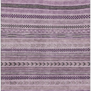 HomeRoots 10' X 14' Stylish Plum & Gray Striped Area Rug - Washable, UV Protected, & Perfect for Busy Homes 695198
