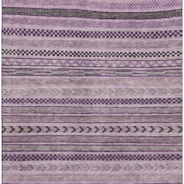 HomeRoots 10' X 14' Stylish Plum & Gray Striped Area Rug - Washable, UV Protected, & Perfect for Busy Homes 695198