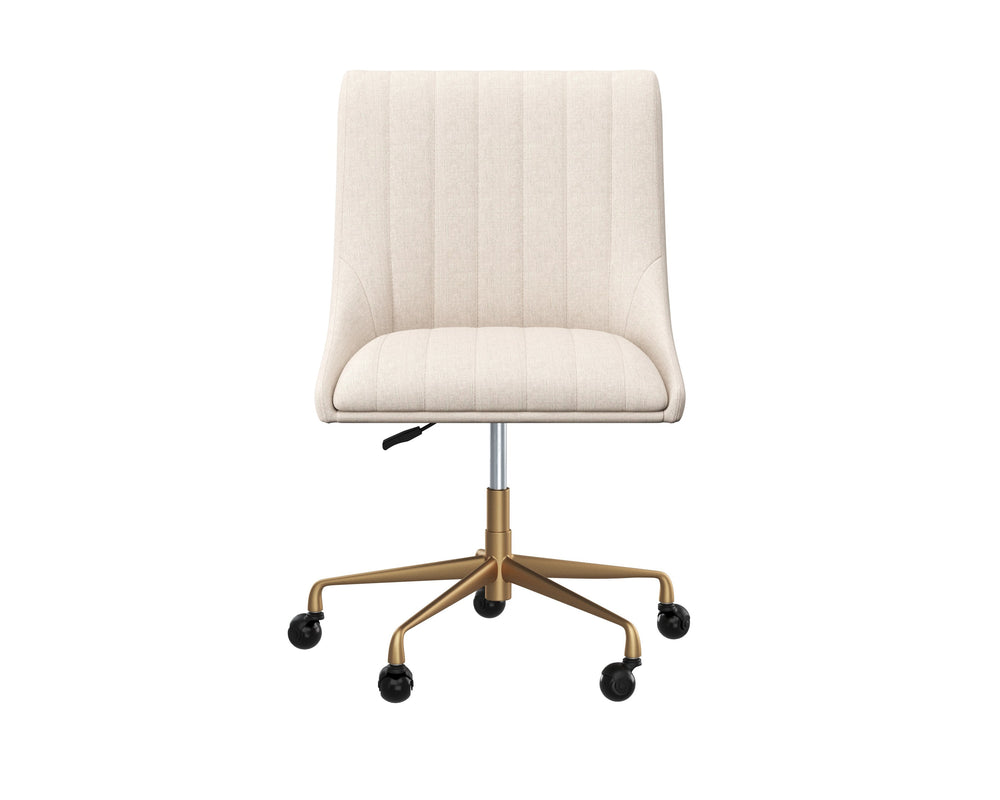 Sunpan Halden Office Chair - Urban Design with Bold Stitching and Rustic Bronze Base for Modern Workspaces Beige Linen