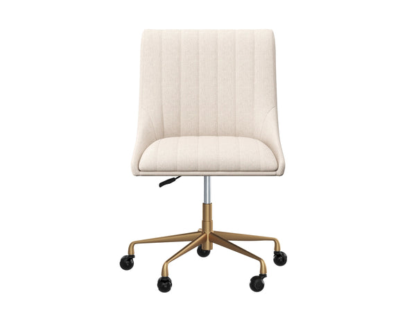 Sunpan Halden Office Chair - Urban Design with Bold Stitching and Rustic Bronze Base for Modern Workspaces Beige Linen