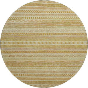 HomeRoots 8' Salmon Gold Beige Striped Washable Round Rug with UV Protection – Perfect for High-Traffic Homes! 695201