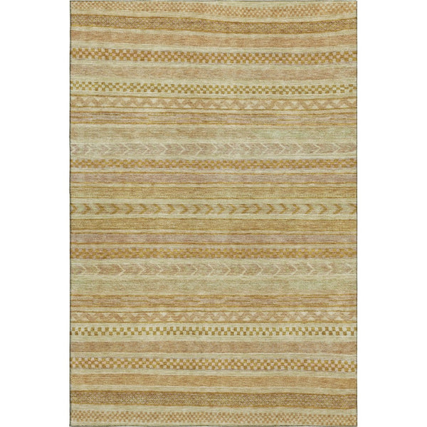 HomeRoots 9' X 12' Salmon Gold and Beige Striped Washable Area Rug with Non-Slip Backing & UV Protection 695203