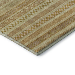 HomeRoots 9' X 12' Salmon Gold and Beige Striped Washable Area Rug with Non-Slip Backing & UV Protection 695203