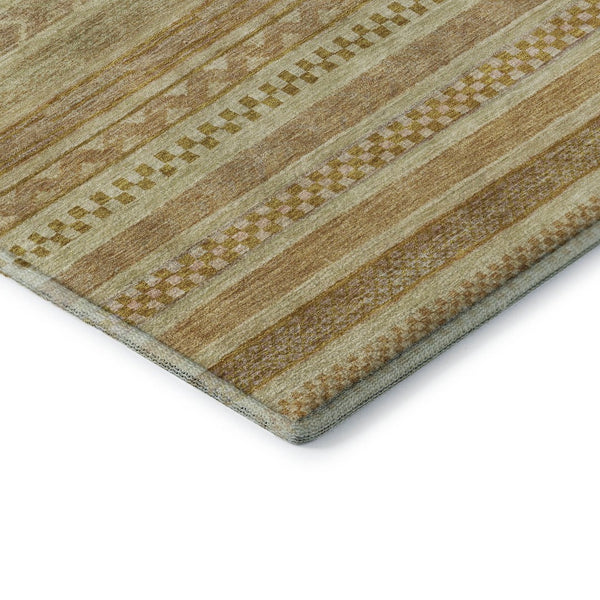 HomeRoots 9' X 12' Salmon Gold and Beige Striped Washable Area Rug with Non-Slip Backing & UV Protection 695203