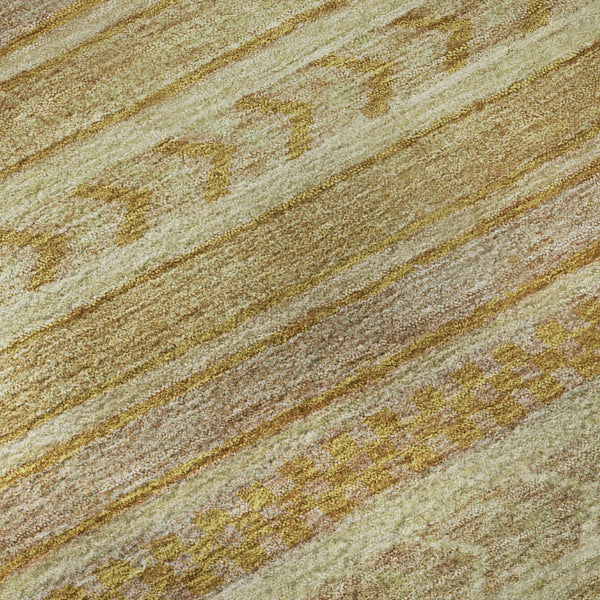 HomeRoots 10' X 14' Salmon Gold & Beige Striped Area Rug - Washable, UV Protected, Durable, Stain Resistant Design 695204