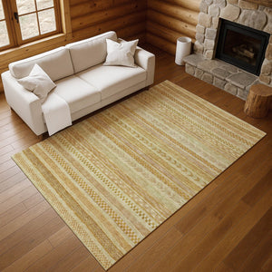HomeRoots 10' X 14' Salmon Gold & Beige Striped Area Rug - Washable, UV Protected, Durable, Stain Resistant Design 695204