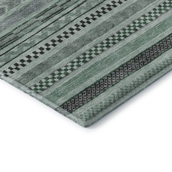 HomeRoots 5' X 8' Teal and Gray Striped Washable Area Rug with UV Protection for Stylish, Active Homes 695206