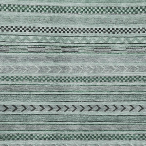 HomeRoots 5' X 8' Teal and Gray Striped Washable Area Rug with UV Protection for Stylish, Active Homes 695206