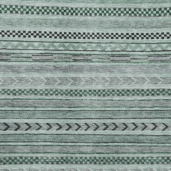HomeRoots 5' X 8' Teal and Gray Striped Washable Area Rug with UV Protection for Stylish, Active Homes 695206