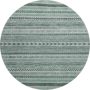 HomeRoots 8' Teal and Gray Striped Washable Round Rug - UV Protected, Durable & Stylish for Homes with Kids 695207